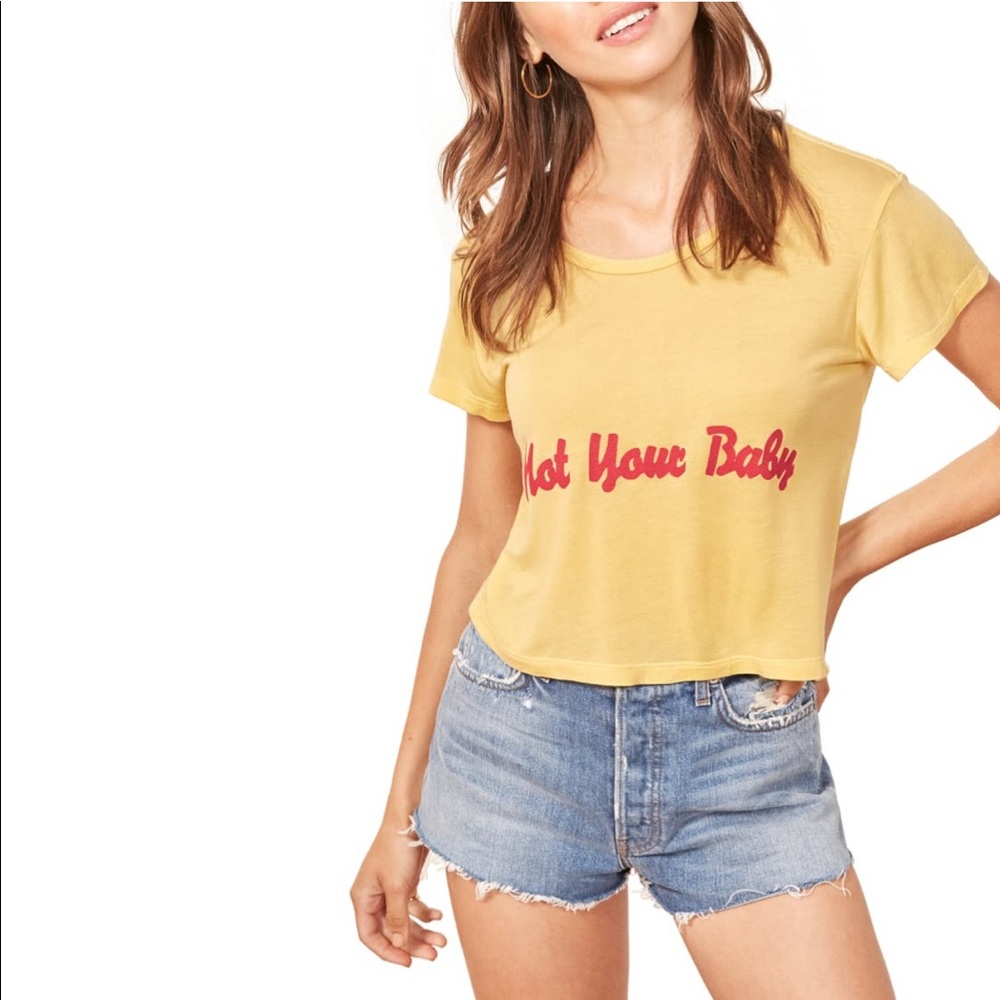 REFORMATION Hanna Yellow Not Your Baby Crop Tee - Picture 3 of 9